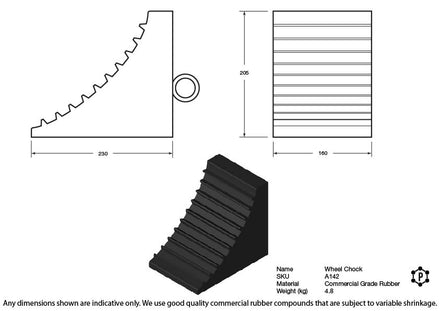 Heavy-Duty Solid Rubber HGV Wheel Chock With Rear Eye Hole
