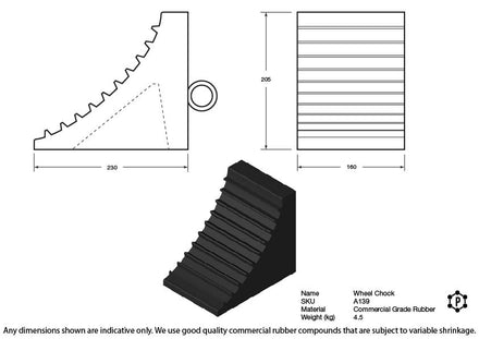 Heavy-Duty Solid Rubber HGV Wheel Chock With Rear Eye Hole