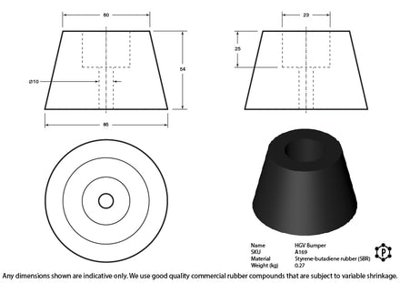 Black Rubber HGV Tail Gate & Door Bumpers - 85 x 60 x 52mm