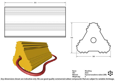 Yellow Rubber Aircraft Wheel Chock - 175 x 160 x 333