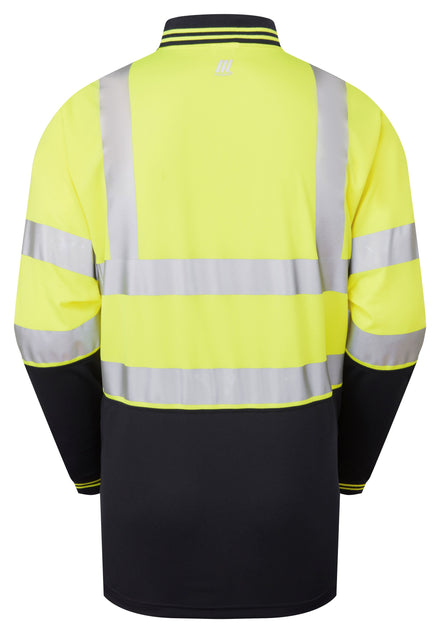 Pulsar Protect Two-Tone Long Sleeve Polo Shirt Hi-Vis Yellow P302