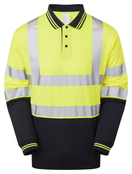 Pulsar Protect Two-Tone Long Sleeve Polo Shirt Hi-Vis Yellow P302