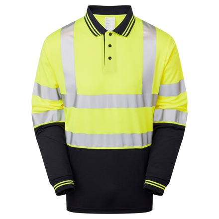 Pulsar Protect Two-Tone Long Sleeve Polo Shirt Hi-Vis Yellow P302