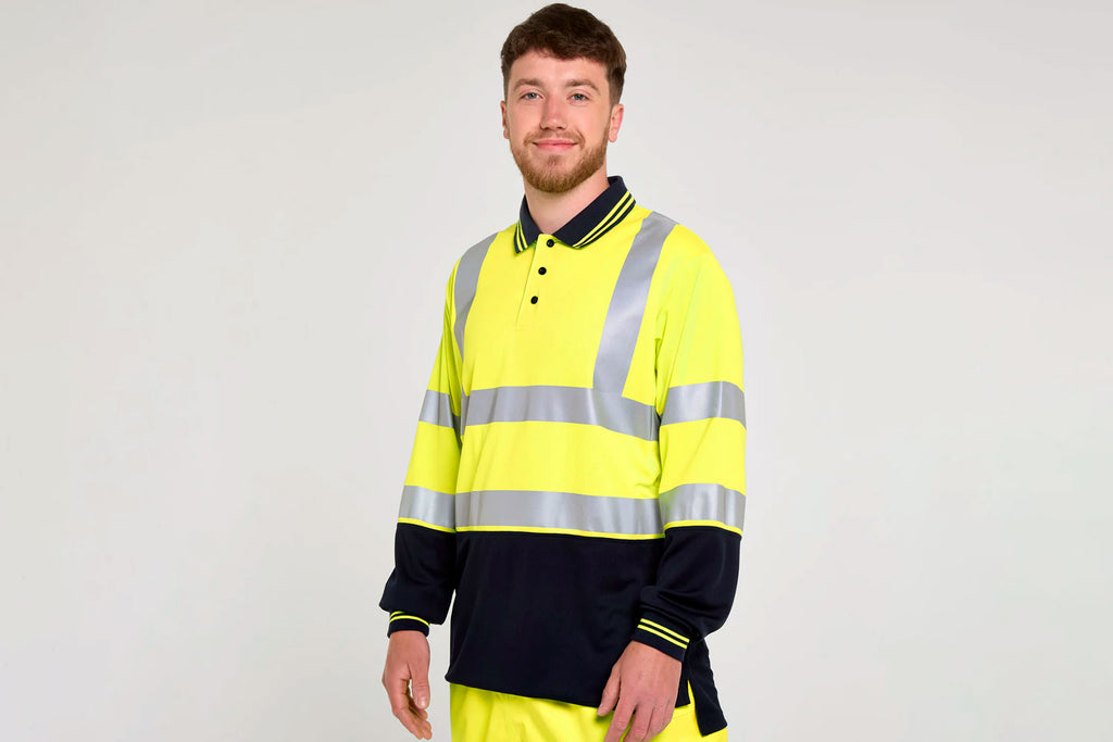 Pulsar Protect Two-Tone Long Sleeve Polo Shirt Hi-Vis Yellow P302