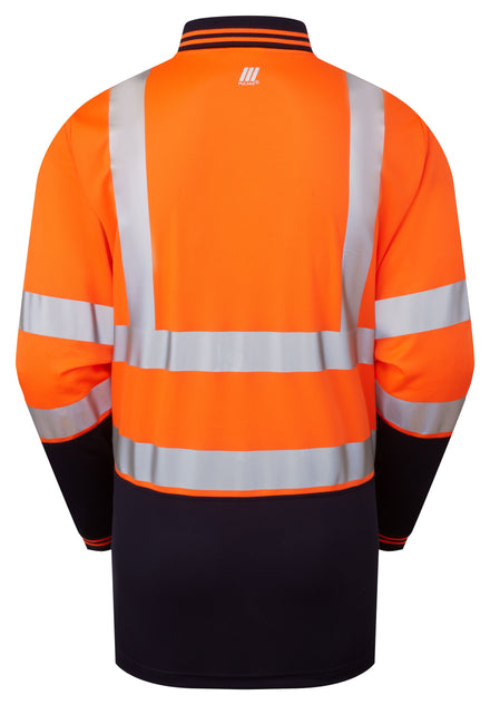 Pulsar Protect Two-Tone Long Sleeve Polo Shirt Hi-Vis Orange P303