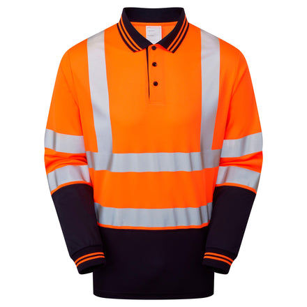 Pulsar Protect Two-Tone Long Sleeve Polo Shirt Hi-Vis Orange P303