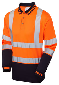 Pulsar Protect Two-Tone Long Sleeve Polo Shirt Hi-Vis Orange P303