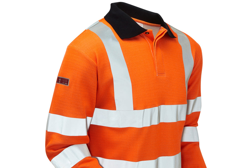Pulsar Electric Arc Flash & Fire Retardant Hi Vis Orange Long Sleeved Polo Shirt PRARC21