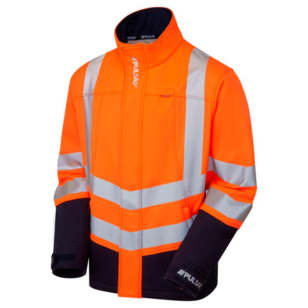 Pulsar Protect Mens Hi-vis Orange/Navy Blue Two Tone Interactive Softshell Jacket P307