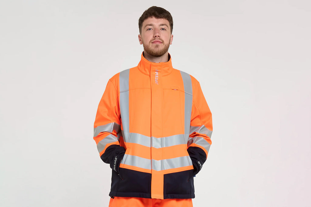 Pulsar Protect Mens Hi-vis Orange/Navy Blue Two Tone Interactive Softshell Jacket P307
