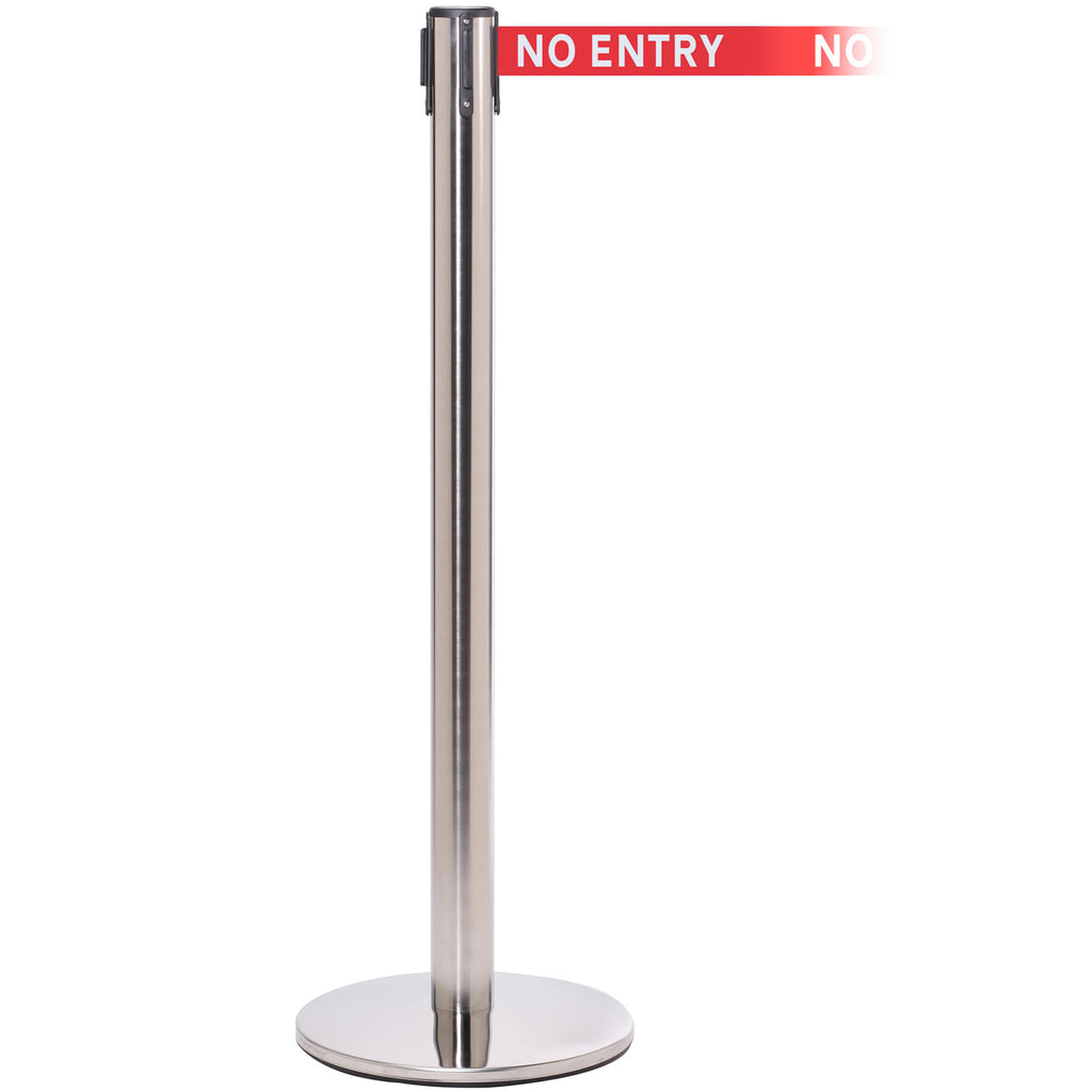 QueuePro 251 3.4m x 50mm Belt Barrier System (Polished Stainless / No Entry | Red)
