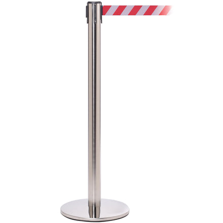 QueuePro 251 3.4m x 50mm Belt Barrier System (Polished Stainless / Red / White  Chevron)