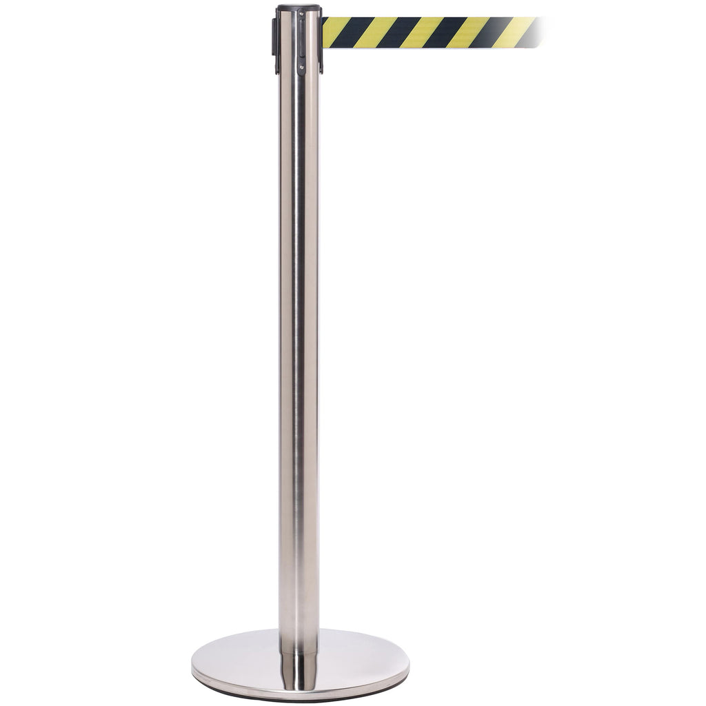 QueuePro 251 3.4m x 50mm Belt Barrier System (Polished Stainless / Yellow / Black Chevron)