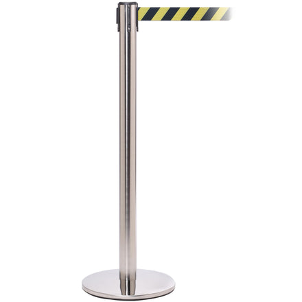 QueuePro 251 3.4m x 50mm Belt Barrier System (Polished Stainless / Yellow / Black Chevron)