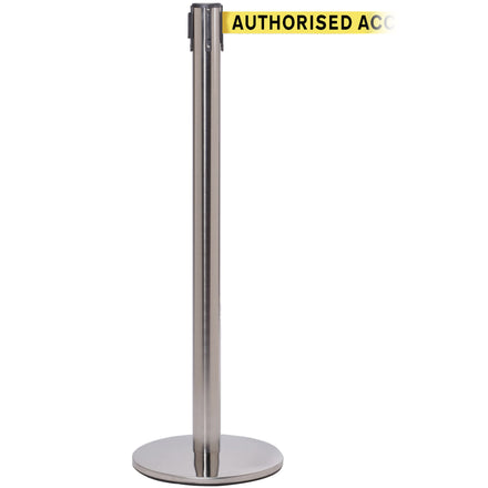 QueuePro 251 3.4m x 50mm Belt Barrier System (Satin Stainless / Authorised Access Only | Yel-Blk)