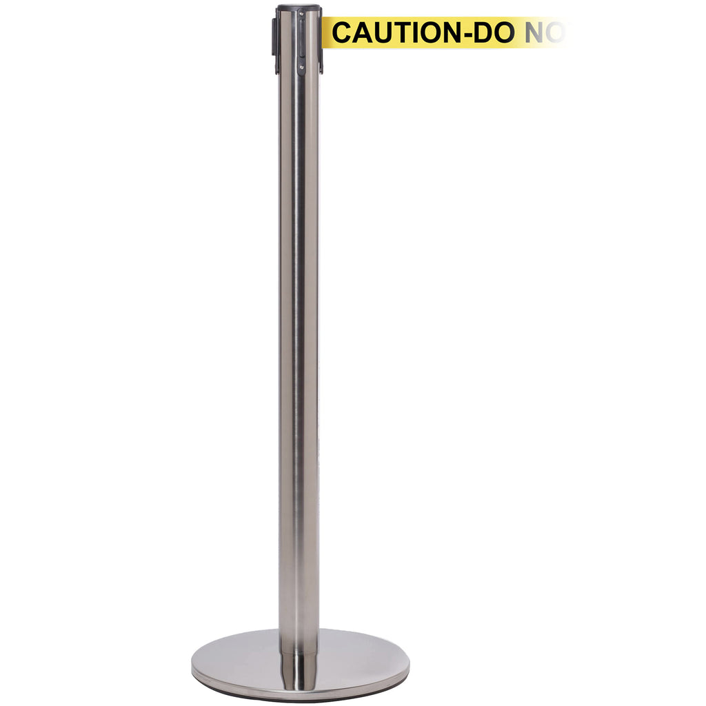QueuePro 251 3.4m x 50mm Belt Barrier System (Satin Stainless / Caution Do Not Enter | Yel-Blk)