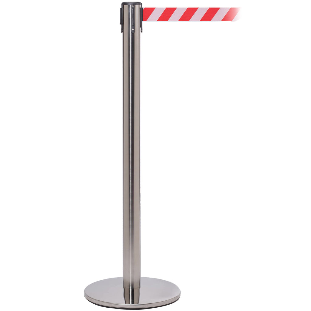 QueuePro 251 3.4m x 50mm Belt Barrier System (Satin Stainless / Red / White  Chevron)