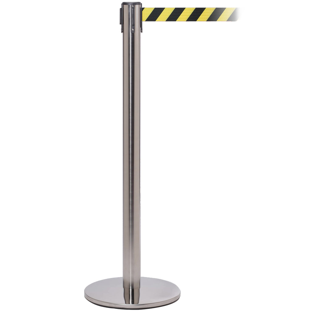 QueuePro 251 3.4m x 50mm Belt Barrier System (Satin Stainless / Yellow / Black Chevron)