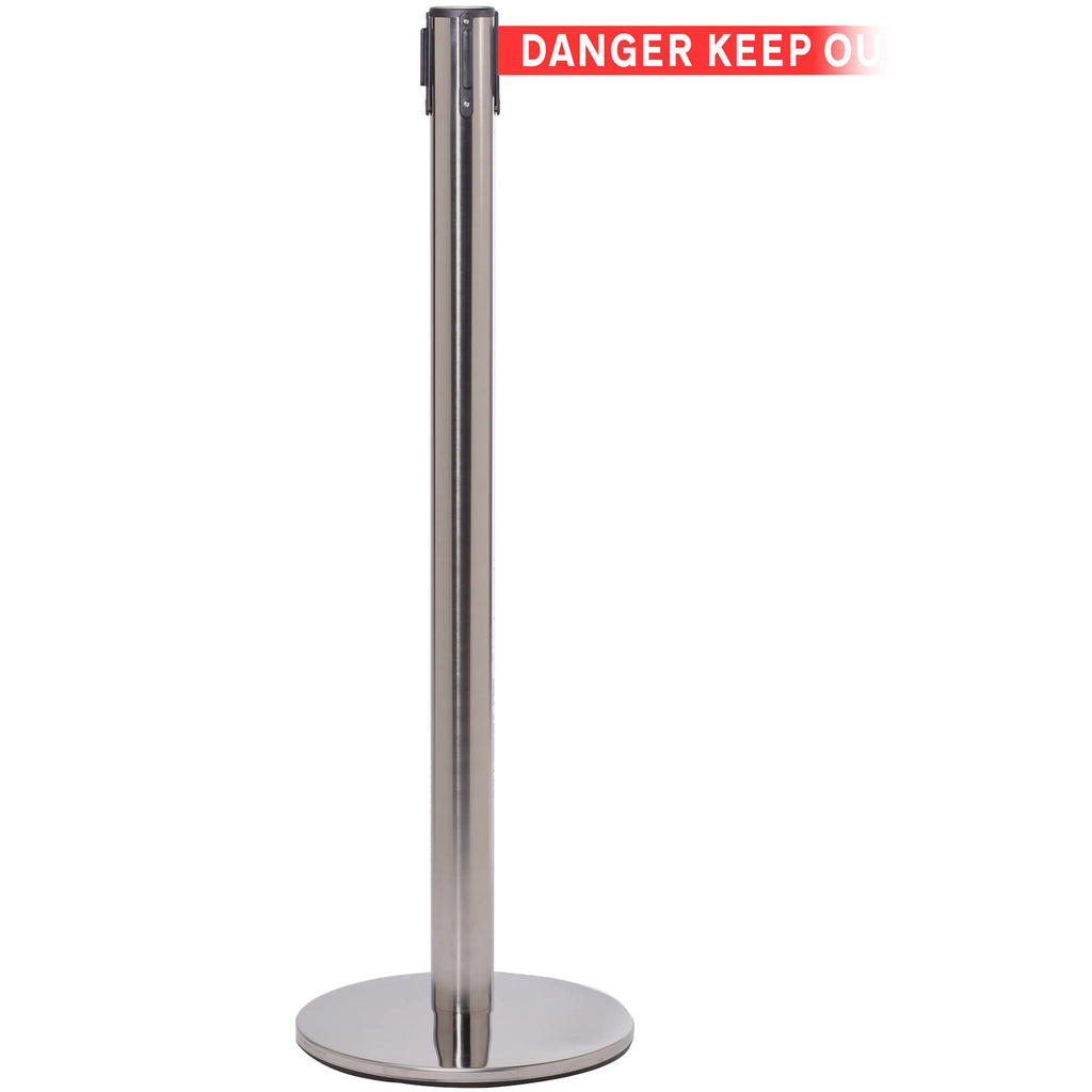 QueuePro 251 3.4m x 50mm Belt Barrier System (Satin Stainless / Danger Keep Out | Red-White)