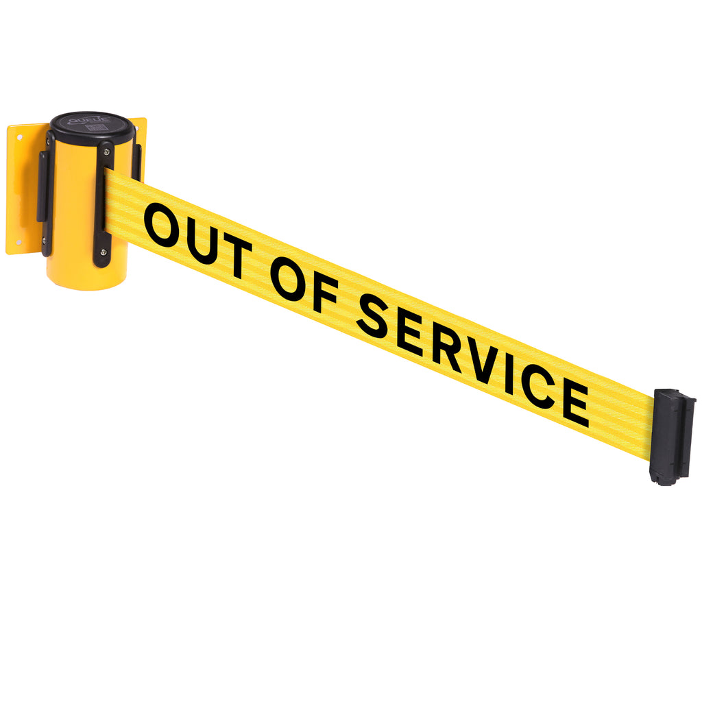 WallMaster 400 50mm Wall Mounted Belt Barrier System (3.9m / Yellow / Out of Service |Yel-Blk)