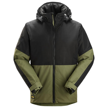 Snickers Workwear 1104 AllroundWork Waterproof Insulated Jacket | Khaki Green/Black