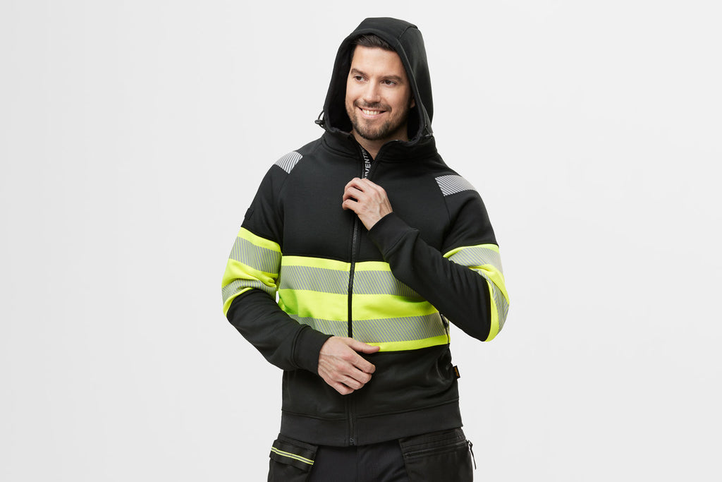 Snickers 2838 Hi-Vis Class 1, Full Zip Hoodie - Black/Hi-Vis Yellow