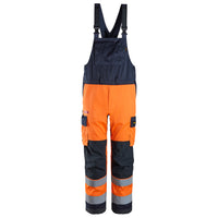 Snickers 6064 Protecwork Bib Brace Trousers Highvis Class 2 Hi Vis Orange Navy Main