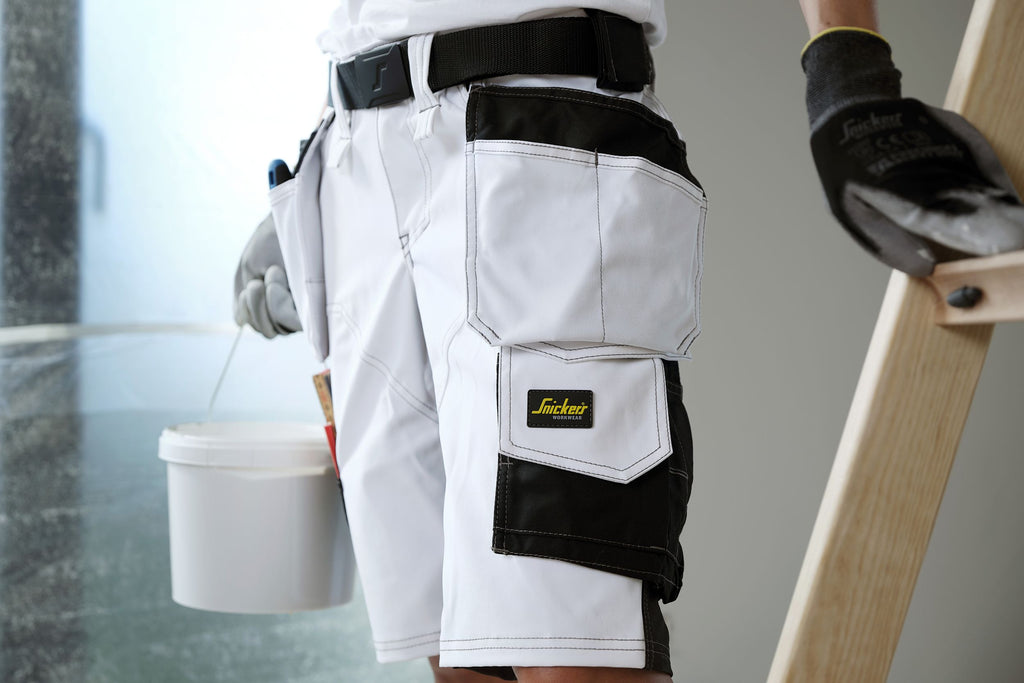Snickers 6147 AllroundWork, Women's Stretch Shorts Holster Pockets - White/Black