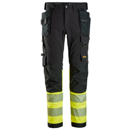 Snickers 6231 Highvis Class 1 4Way Stretch Trousers Holster Pockets Black Hi Vis Yellow Main
