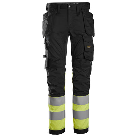 Snickers 6234 Highvis Class 1 Stretch Trousers Holster Pockets Black Hi Vis Yellow Main