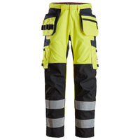 Snickers 6264 Protecwork Trousers Reinforced Holster Pockets Highvis Class 2 Hi Vis Yellow Navy Main