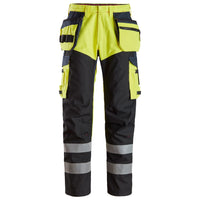 Snickers 6265 Protecwork Trousers Reinforced Holster Pockets Highvis Class 1 Hi Vis Yellow Navy Main