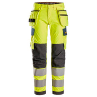 Snickers 6268 Protecwork Stretch Work Trousers Holster Pockets Highvis Class 2 Hi Vis Yellow Navy Main