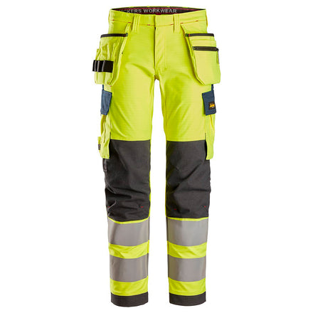 Snickers 6268 Protecwork Stretch Work Trousers Holster Pockets Highvis Class 2 Hi Vis Yellow Navy Main