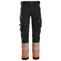 Snickers 6334 Highvis Class 1 Stretch Trousers Black Hi Vis Orange Main