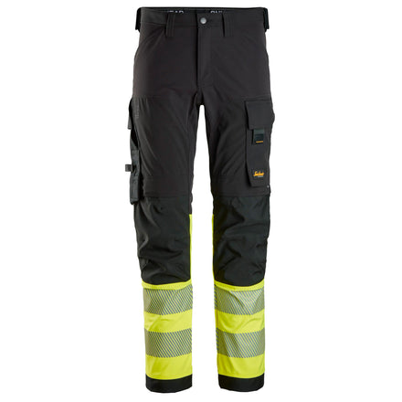 Snickers 6335 Highvis Class 1 4Way Stretch Trousers Black Hi Vis Yellow Main