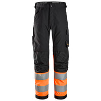 Snickers 6339 Highvis Class 1 Trousers Black Hi Vis Orange Main