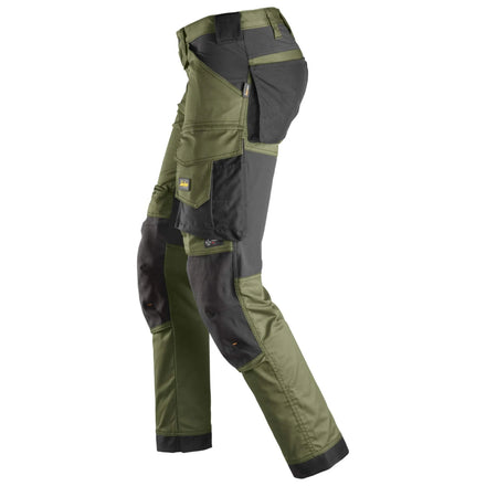 Snickers Allroundwork 6341 Stretch Slim Fit Trousers Khaki Green / Black
