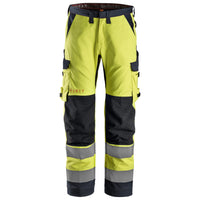 Snickers 6361 Protecwork Work Trousers Equal Leg Pockets Highvis Class 2 Hi Vis Yellow Navy Main