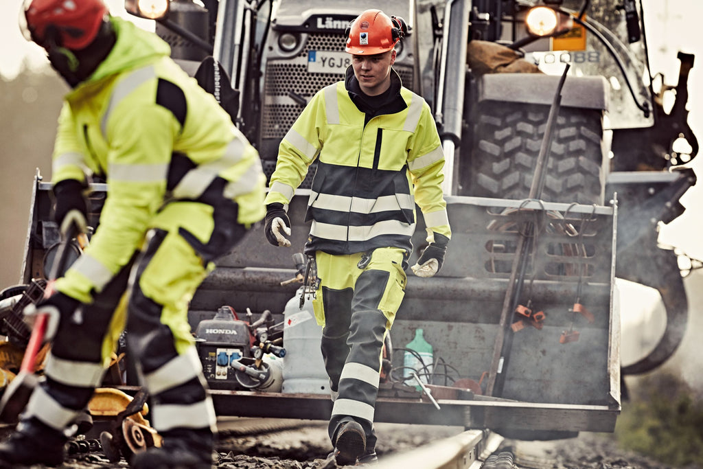 Snickers 6365 ProtecWork, Trousers Reinforced Front of Leg, Hi-Vis Class 1 - Hi-Vis Yellow/Navy