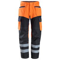 Snickers 6562 Protecwork Trousers Reinforced Holster Pockets Highvis Class 1 Hi Vis Orange Navy Main
