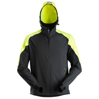 Snickers 8025 FlexiWork, Neon Full Zip Hoodie - Black/Neon Yellow