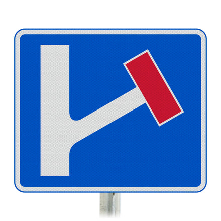 No Through Road Right At Junction Ahead Sign Post Mounted - Diagram 817 R2/RA2 (Face Only) (Diagonal Right / 525x450mm)