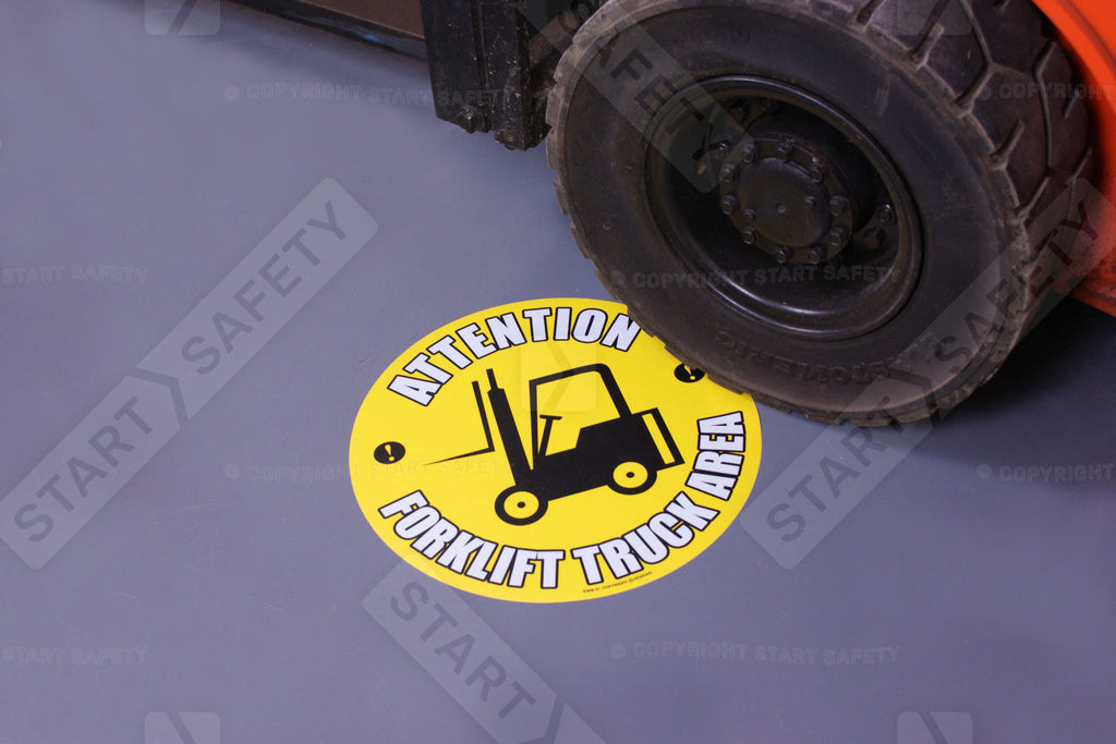 Attention Forklift Truck Area Floor Sign - Self Adhesive