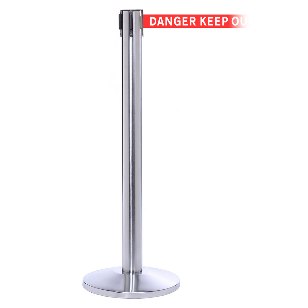 QueuePro 300 4.9m x 50mm Belt Barrier System (Polished Stainless / Danger Keep Out | Red-White)