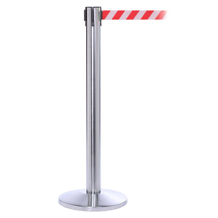 QueuePro 300 4.9m x 50mm Belt Barrier System (Polished Stainless / Red / White  Chevron)