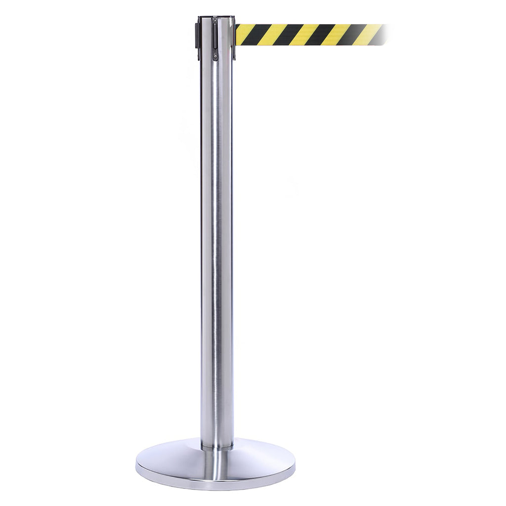 QueuePro 300 4.9m x 50mm Belt Barrier System (Polished Stainless / Yellow / Black Chevron)