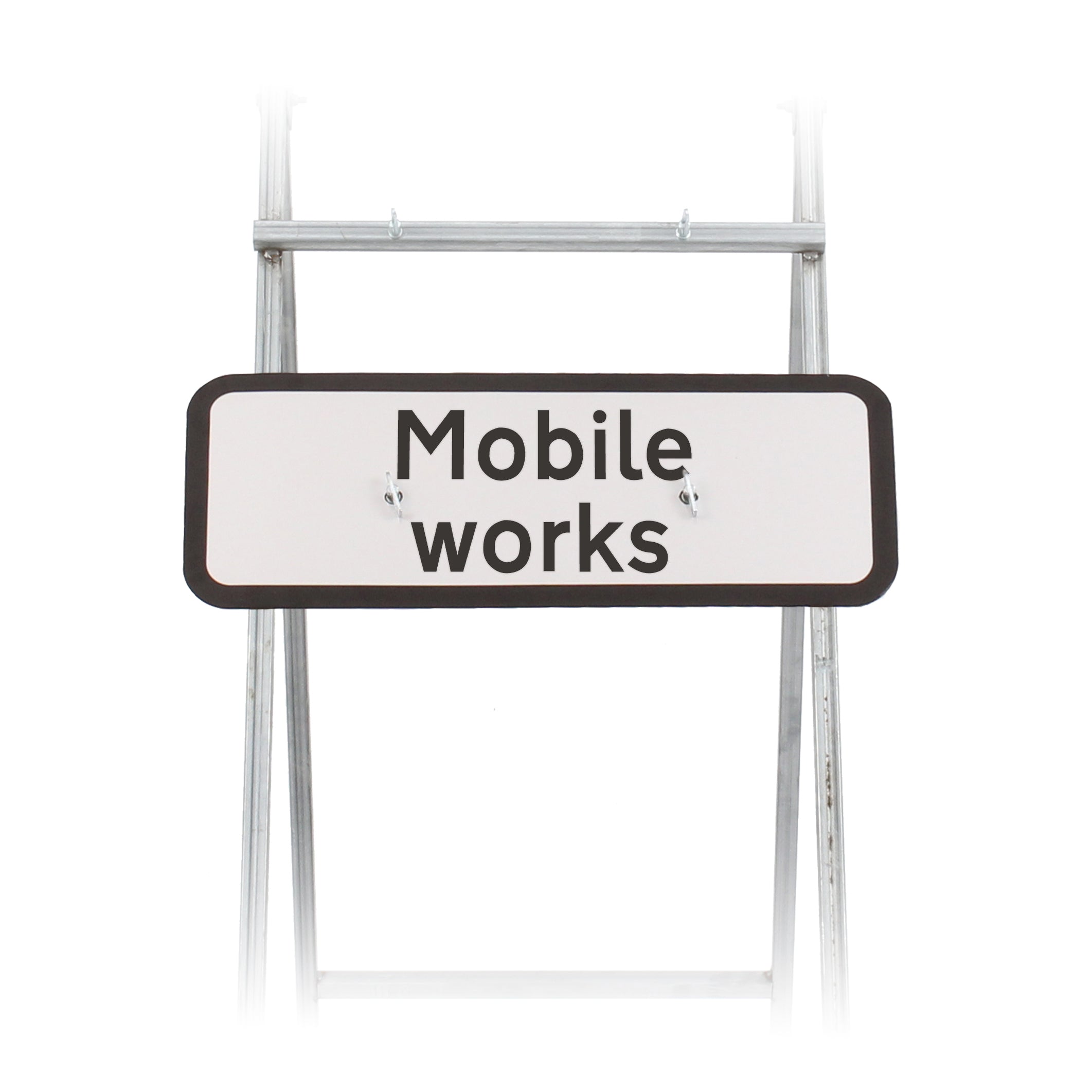 thumbnail interactive-video image 1 of Street Solutions UK 750mm 'Men At Work' Road Q-Sign With 'Mobile Road Works' Plate - Plastic, Folding Leg, Stackable 1 of 3