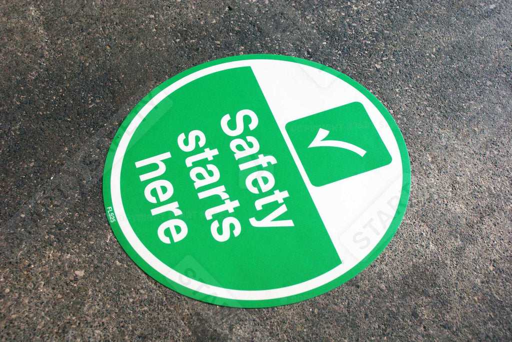 Safety Starts Here Floor Sign - 430mm - Self Adhesive