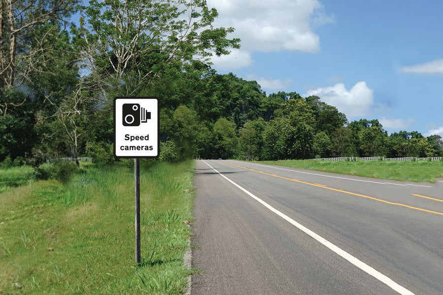 Speed cameras' Inc Symbol Sign Post Mounted - Diagram 878 R2/RA2 (Face Only)